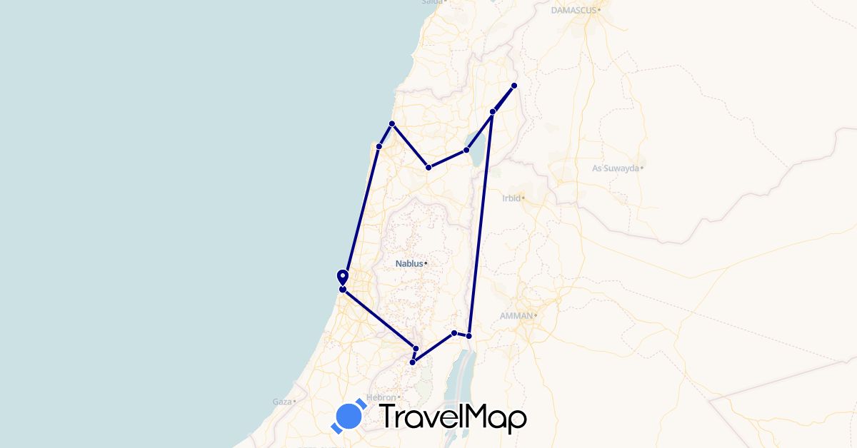 TravelMap itinerary: driving in Israel, Palestinian Territories, Syria (Asia)